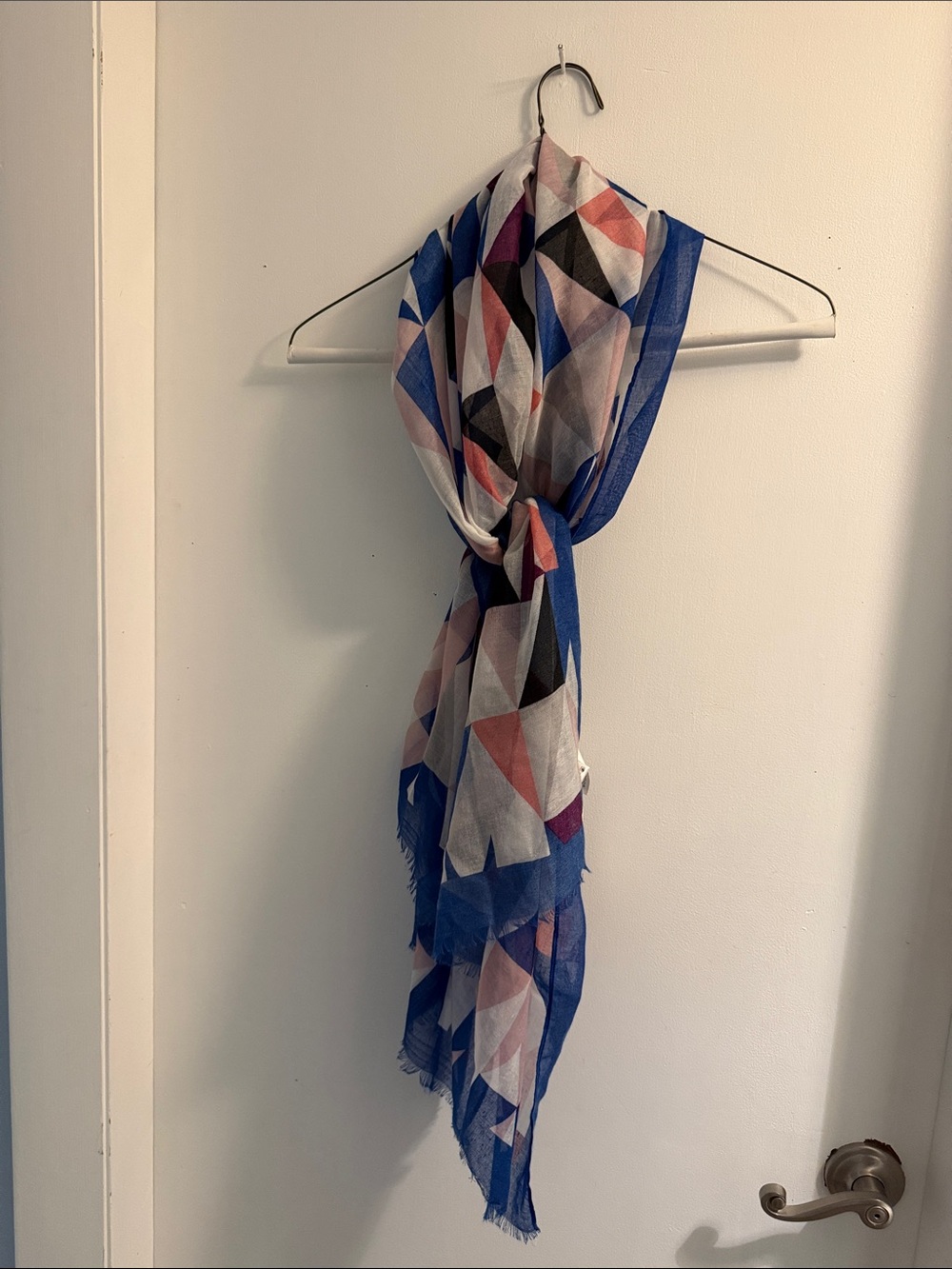 Mia & Tess Geometric Pattern Lightweight Scarf in Blue, Pink and Black